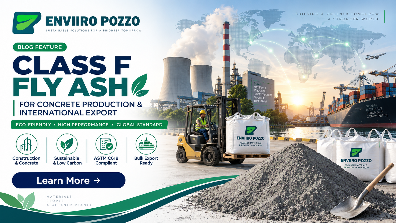 Class F fly ash for international export and bulk supply from India. Class F fly ash, Class F fly ash exporter, Class F fly ash supplier, fly ash export from India, high quality fly ash, bulk fly ash supplier, international fly ash export, fly ash for global markets