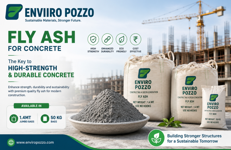 Enviiro Pozzo Fly Ash for Concrete available in 1.4 MT jumbo bags and 50 kg bags, designed for high-strength, durable, and sustainable concrete construction projects. fly ash for concrete, fly ash supplier, fly ash manufacturers, fly ash price, Class F fly ash, Class C fly ash, pozzolanic material, concrete admixture, supplementary cementitious materials, high strength concrete, durable concrete, sustainable concrete, ready mix concrete materials, fly ash in cement, fly ash applications, concrete durability, concrete strength enhancer, low carbon concrete, eco friendly building materials, green construction materials, industrial fly ash, premium fly ash supplier, fly ash for construction, fly ash for RCC, fly ash for ready mix concrete, fly ash concrete mix, concrete additives, cement replacement material, construction materials supplier, thermal power plant fly ash, bulk fly ash supplier, fly ash bulk bags, fly ash 50 kg bags, infrastructure construction materials, bridge construction materials, precast concrete materials, sustainable building solutions,