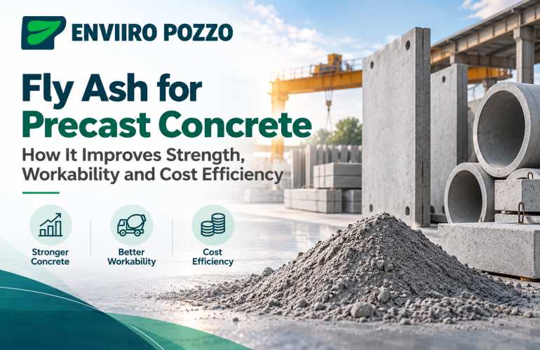 Fly ash supplier for precast – Enviiro Pozzo highlighting the benefits of fly ash in improving concrete strength, workability, and cost efficiency.