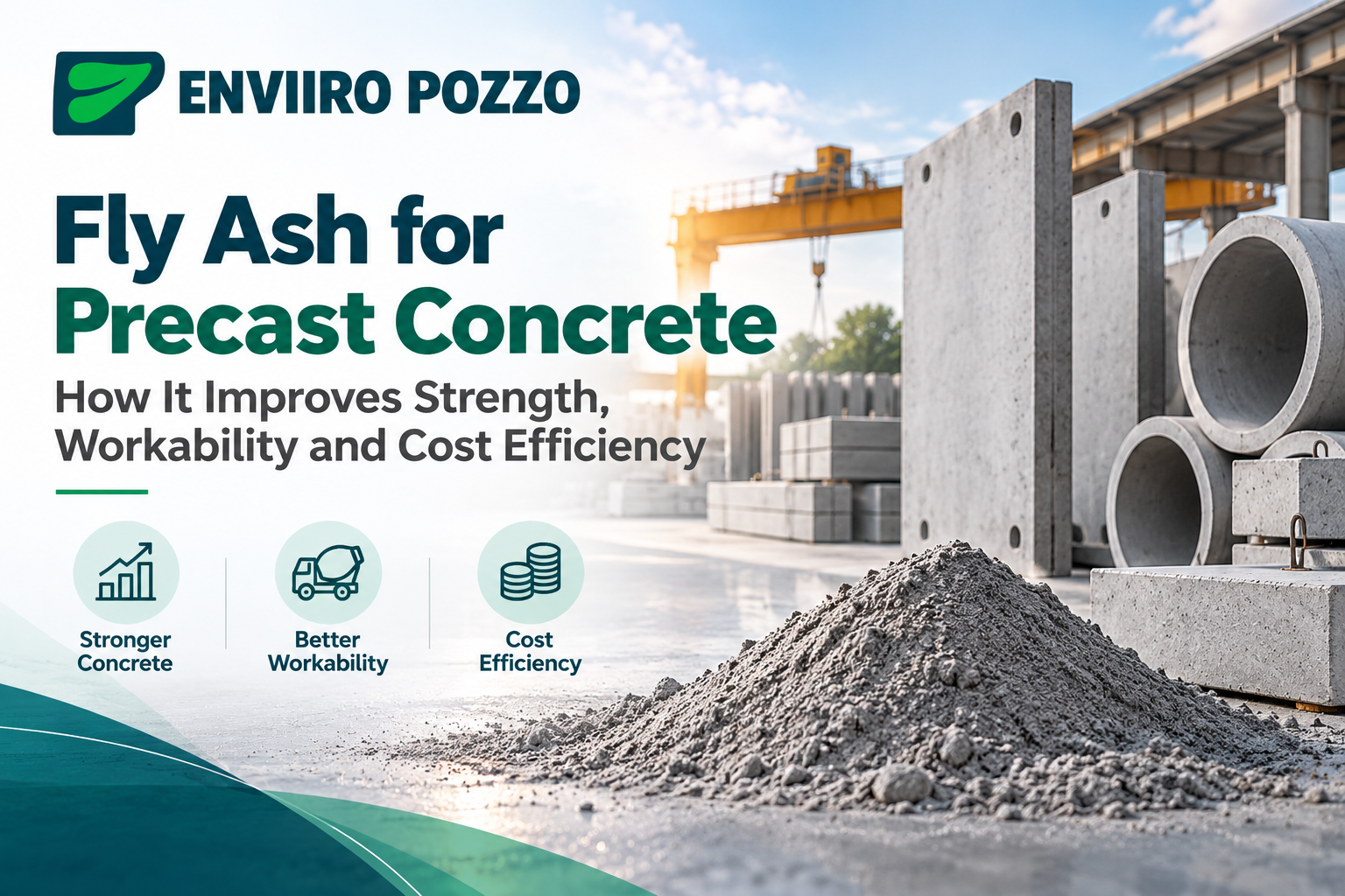 Fly ash supplier for precast – Enviiro Pozzo highlighting the benefits of fly ash in improving concrete strength, workability, and cost efficiency.